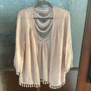 Good Graces Lace Overlay embroidered boho open front top. Size Large